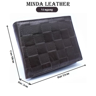 Ví nam cao cấp, ví nam da bò thật vân caro dáng đứng ngang S1V11 - MINDA LEATHER