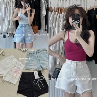 [Q3662] QUẦN SHORT JEANS RÁCH TUA RUA HÌNH NƠ TÚI SAU metwo.dearu - Quần sooc bò rách QC cạp cao tôn dáng ulzzang HQ