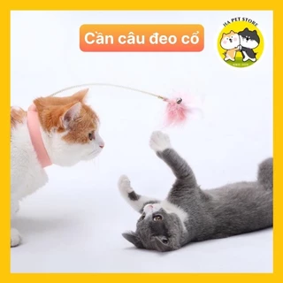 Đồ chơi cần câu đeo cổ có lông vũ gắn chuông cho mèo tự chơi (2 màu)