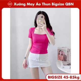 [ KÈM VIDEO]-MS04 - Áo Thun Nữ CỔ VUÔNG Tay Ngắn Ôm Dáng Cực Đỉnh, Bigsize 45-85kg, Chất Thun Tăm Mềm mịn, Không Xù Lông