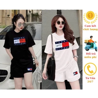 Bộ đồ short nữ  thun cotton  áo thêu chữ TOM.MY cực ngầu trẻ trung cá tính