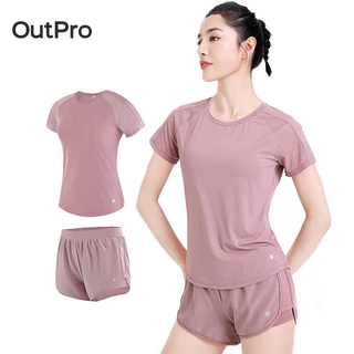 Set trang phục thể thao OutPro quần đùi và áo thun tay ngắn tập yoga gym dành cho nữ