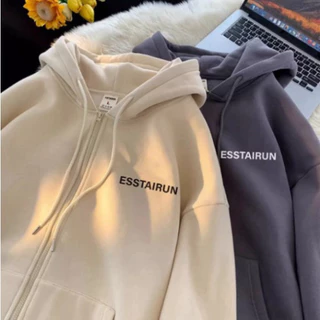 Áo Hoodie nữ zip unisex, khoác bomber nỉ bông Ulzzang in chữ ESSTAIRUN, mũ áo trùm đầu 2 lớp, thân 1 lớp