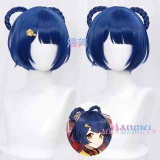 【100% Manmei】 Xiangling Tóc giả Wig Genshin Impact Cosplay Phù hợp với kích thước đầu 50-60cm