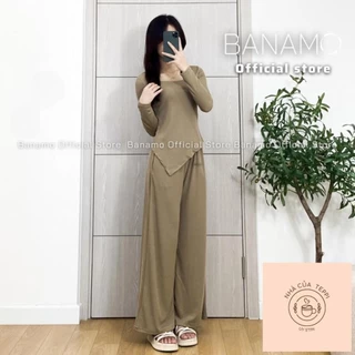 Set nữ Banamo Fashion bộ áo thun tăm cổ vuông kèm quần culottes 191