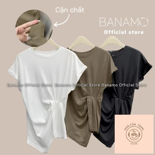 Áo thun nữ Banamo Fashion áo thun trơn cổ tròn nhúm eo vạt nhọn 3110