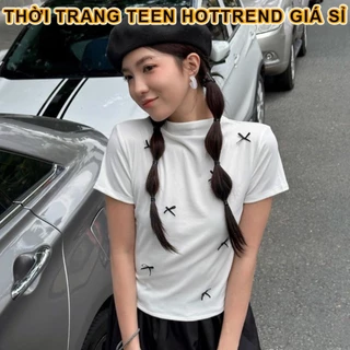 Áo thun babytee dáng cổ lọ nhiều nơ siêu xinh hottrend 2024 - Áo ôm body siêu xinh siêu cute chuẩn phong cách Hàn QUốc