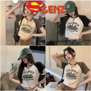 Áo croptop ngắn tay phối janglang cổ giọt lệ COLOMBIA in to SUPERGENZ - Áo croptop mã mới siêu xinh phong cách Hàn quốc