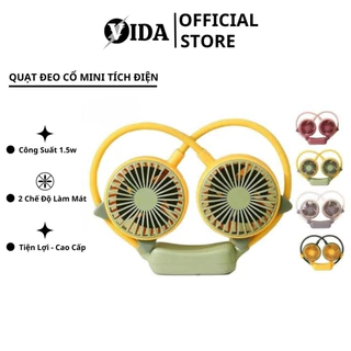 Quạt Đeo Cổ Cute Xoay 360 Độ Có Cánh , Quạt Mini, Tích Điện, Sạc Nhanh, USB, Hai Chế Độ Làm Mát Tai Gấu - QC6