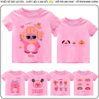 ÁO THUN UNISEX Hải Ly Loopy Pororo PHÔNG HỒNG TAY NGẮN NAM NỮ TRẺ EM TRAI GÁI AOMIVN