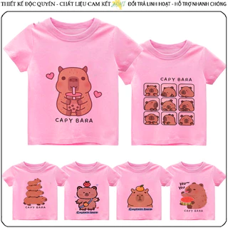 ÁO THUN UNISEX capybara Pororo PHÔNG HỒNG TAY NGẮN NAM NỮ TRẺ EM TRAI GÁI AOMIVN