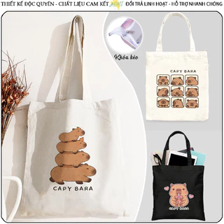 TÚI TOTE CANVAS capybara Pororo TÚI VẢI ĐEO VAI BAG CÓ KHÓA KÉO SIZE LỚN 33x38cm AOMIVN