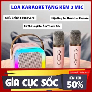 SALE -  Loa bluetooth mini hát karaoke k12 tặng kèm 2 mic,có thể thay đổi giọng, nhỏ gọn có thể mang theo dễ dàng sử dụn
