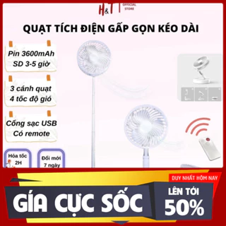 SALE -  Quạt tích điện gấp gọn để bàn đa năng, quạt sạc mini có điều khiển, 4 chế độ gió, pin 7200mAh tiện lợi mang đi c