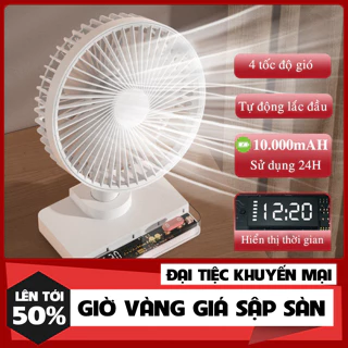 GIAO TOÀN QUỐC -  Quạt Tích Điện Để Bàn Xoay Tự Động Pin Trâu 10.000mAh 4 Tốc Độ Gió Mạnh Chạy Êm Cao Cấp - rẻ chính hãn