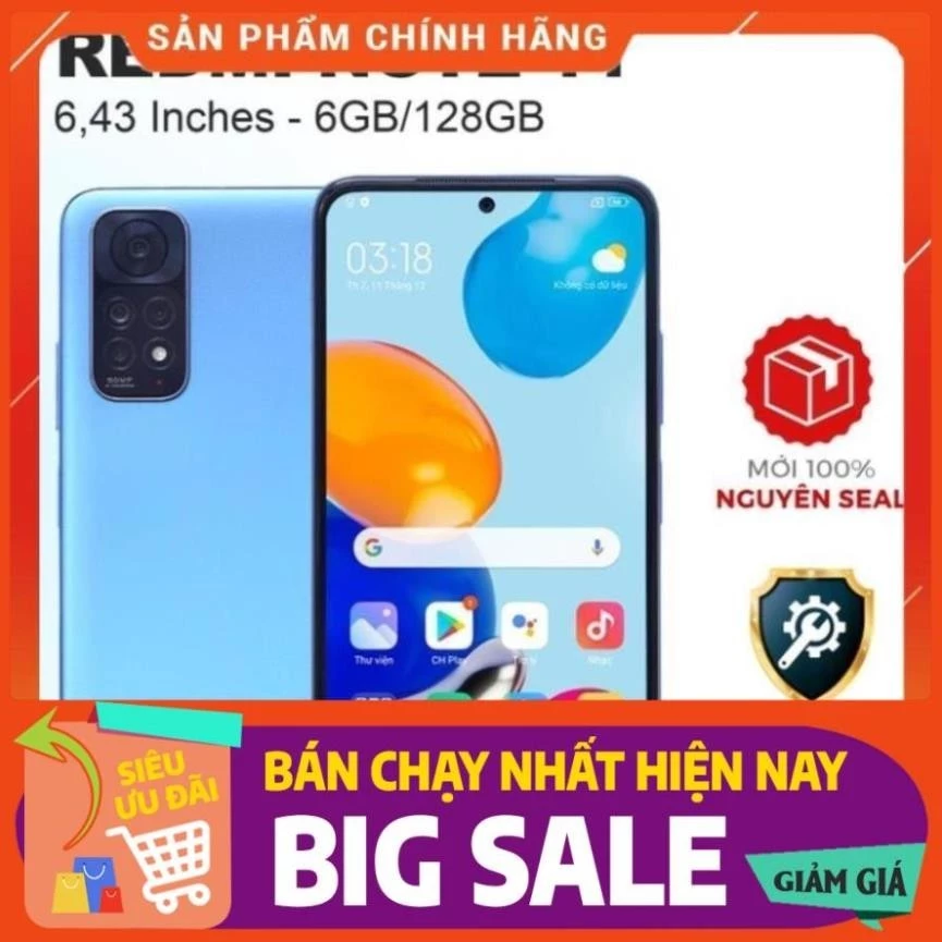 [SALE OFF] Điện thoại Xiaomi Redmi Note 11 6.43" (6GB/128GB)  - Bảo hành chính hãng 12 tháng- Nguyên seal fullbox