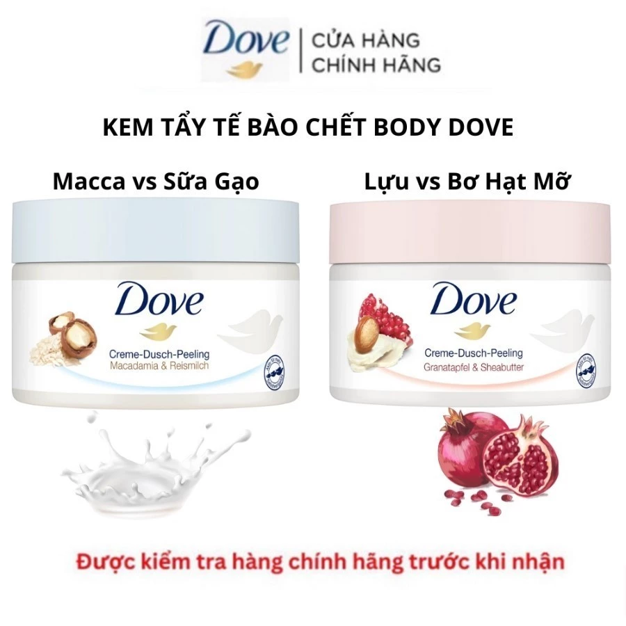 Kem Tẩy Tế Bào Chết Body Dove Chăm Da Sáng Mịn, Giữ Ẩm, Dưỡng Trắng 225ML Bản Đức - NEDEVI MALL