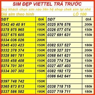 SIM VIETTEL SIM SỐ ĐẸP TRẢ TRƯỚC PHONG THỦY TÀI LỘC TẠI ĐÂY LÔ 29