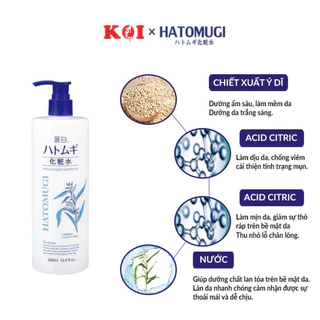 Nước hoa hồng ý dĩ Hatomugi Reihaku The Lotion làm sáng da 500ml có vòi