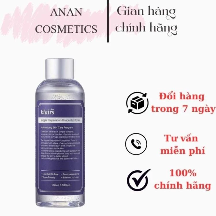 Toner Klairs - Nước hoa hồng Klairs không mùi Supple Preparation Unscented 180ml