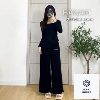 Set nữ Banamo Fashion bộ áo thun tăm cổ vuông kèm quần culottes 191