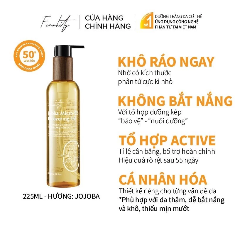 Dầu dưỡng Jojoba Freshity 225ml vi chất Vitamin CE làm sáng mềm bảo vệ da loại bỏ da sừng hóa thô ráp