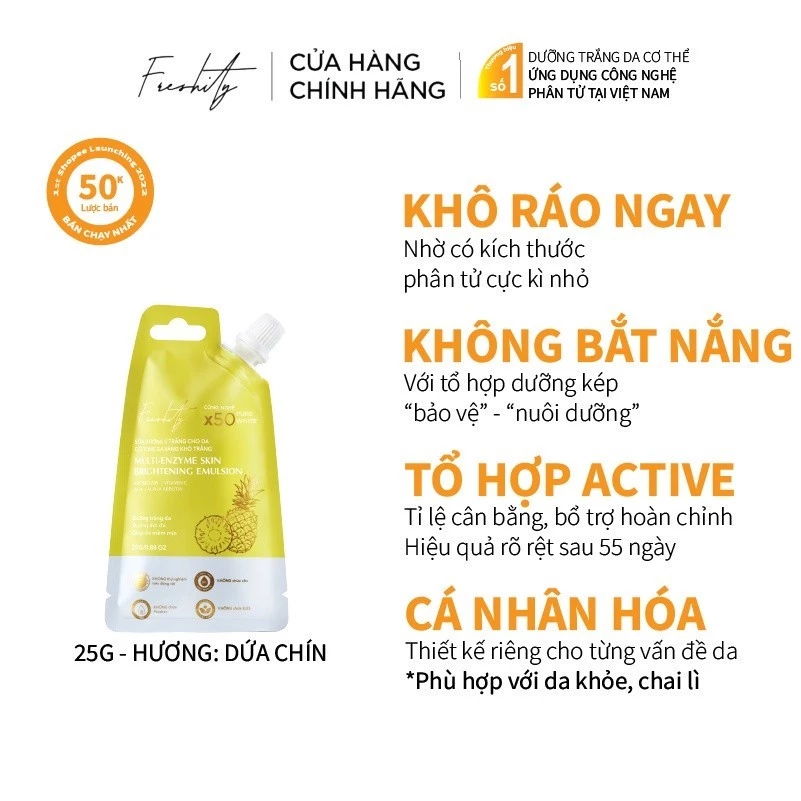 Sữa dưỡng trắng chiết xuất từ dứa Freshity 25gr cho da có tone da vàng khó trắng