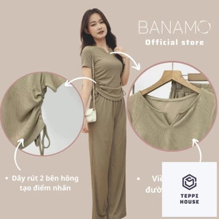 Set nữ BIGSIZE Banamo Fashion bộ áo cổ xẻ chữ V rút hông hai bên kèm quần culottes 1925