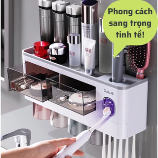 bộ nhả kem đánh răng tự động cao cấp, kệ nhà tắm dính tường thông minh( kèm miếng dính tường)