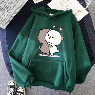 Áo hoodie mũ Mèo ôm nhau nhiều màu, Áo nỉ Unisex from rộng, Chất nỉ ấm mặc không xù, thiết kế phong cách DVGIT DVGIT