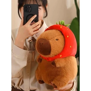 Gấu Bông Capybara Quàng Khăn Dâu Tây Đỏ Lotso.vn - Chuột Lang Nước Nhồi Bông Cao Cấp Ngộ Nghĩnh Xinh Xắn Đáng Yêu