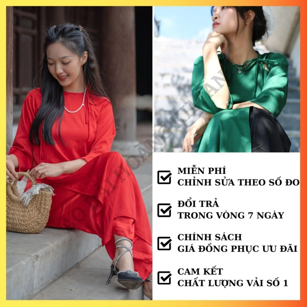ÁO DÀI CÁCH TÂN NỮ LỤA TRƠN CỔ TRÒN 2 TÀ CAO CẤP ĐÍNH NƠ HỞ VAI, ÁO DÀI TẾT, ÁO DÀI TRƠN PHI BÓNG