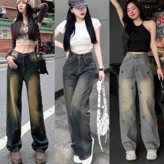 Quần bò ống rộng nữ cạp cao quần jeans ống rộng lưng cao, vải bò - Hàng mới về