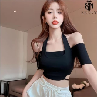 28 Áo Croptop Trễ Vai Cổ Yếm, Áo Kiểu Nữ Phối Dây Eo Hở Lưng Sexy Quyến Rũ tay Ngắn 2 9