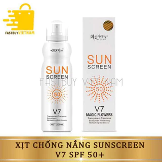 Xịt chống nắng Sun Screen V7 200ML nâng tone trắng da chống nước không bết dính ,Kem chống nắng cho da mặt body SPF50+ H