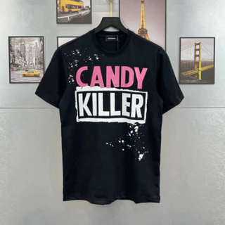 Áo phông nam nữ Premium Cotton DSQ in chữ Candy Killer vảy sơn loang cổ bo dày dặn boy phố hottrend 2024