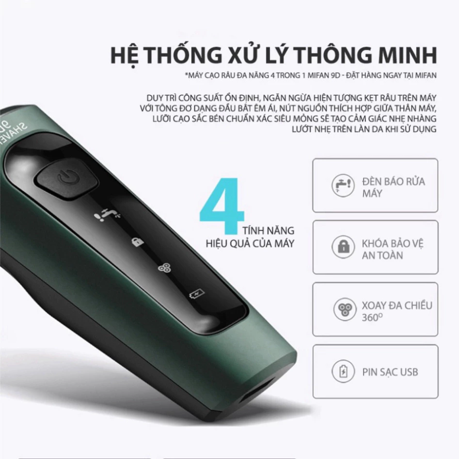 Máy Cạo Râu Nam Shaver 9D Smart Gadgets Kiêm Tỉa Lông Mũi Cao Cấp, 3 Lưỡi Dao Kép, Công Nghệ Chống Nước