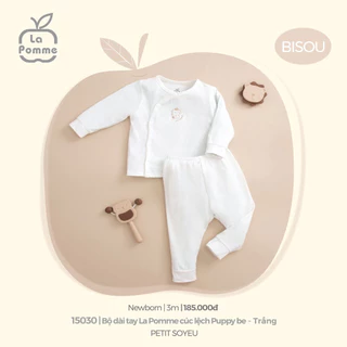 La Pomme - Bộ Dài Tay La Pomme Cúc lệch Puppy NB 0M 3M ZL210A