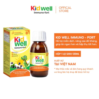 Kid Well Immuno-Fort - Hỗ trợ tăng cường sức đề kháng, hấp thụ dinh dưỡng, thơm ngon dễ uống 120ml