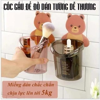 Cốc Gấu Dán Tường Để Bàn Chải Đánh Răng Hình Gấu Có Lỗ Thoát Nước Tiện Lợi - Shop Bảo Bảo