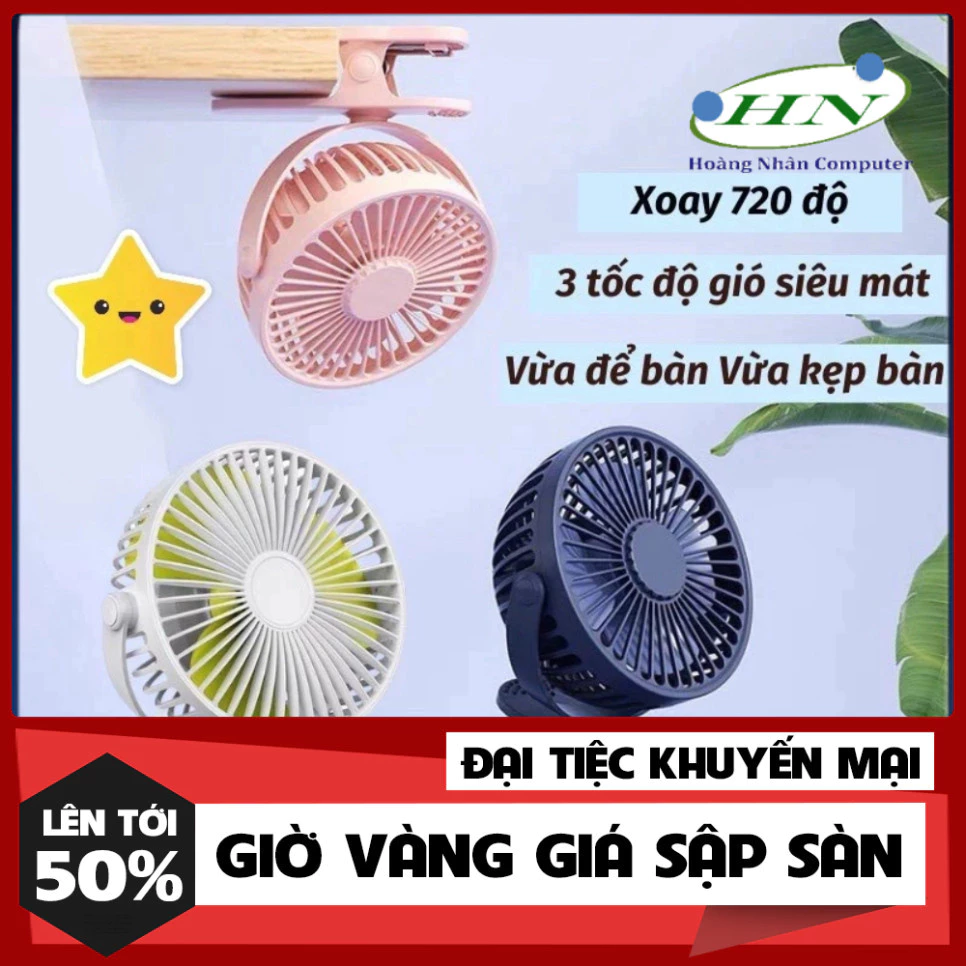 siêu giảm giá -  Quạt Kẹp Bàn Mini, Quạt Tích Điện Sạc Pin, Quạt Bàn, Kẹp Ô Tô 3 Cấp Độ Gió Dung Lượng Pin Khủng Xoay 72