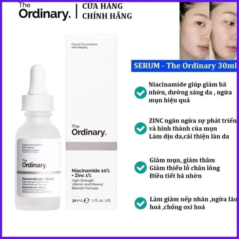 Serum ngừa mụn, sáng da, se khít, Giảm mụn Niacinamide 10% + Zinc 1% - The Ordinary 30ml [ Cam Kết Chính Hãng 100%] *