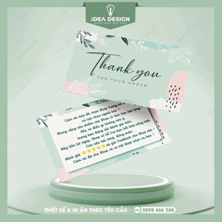 Thiệp số 10 Card Cám Ơn, Card Thank You, Thiệp Cảm Ơn Trẻ- Size 9x5,4cm - Giấy C300 Cán Màng Mờ 2 Mặt Màu Xanh Tinh Tế