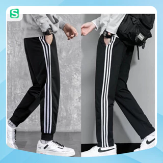 Xả Quần Jogger Nam Nữ Thể Thao Đen Sọc Trắng Co Giãn Mát Mẻ - Neu Shop