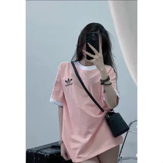 vinh Áo Thun Nữ Adidas Logo Thêu Unisex Form Rộng Sọc Tay Phối Màu Đen Trắng, Áo Thun Adidass Nam Nữ Chất Cotton Mát