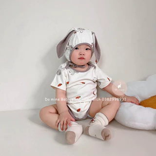 Bodysuit tặng kèm mũ tai thỏ phong cách Hàn Quốc dễ thương cho bé gái bé trai em bé sơ sinh từ 3-18 tháng , nặng  3-12kg