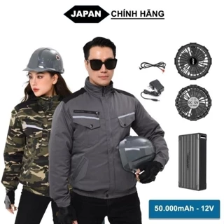 Bộ Áo Điều Hòa Japan Nhật Bản Chính Hãng, Chất Vải Kaki Dày Dặn Làm Mát Cơ Thể, Quạt 12V, PIN 50.000mAh Siêu Khỏe BH 12T