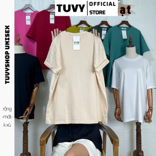 Áo Thun Nữ TUVY phông cotton khô 3158 basic trơn màu sáng tôn da vải hút mồ hôi freesize form rộng 40-68kg unisex