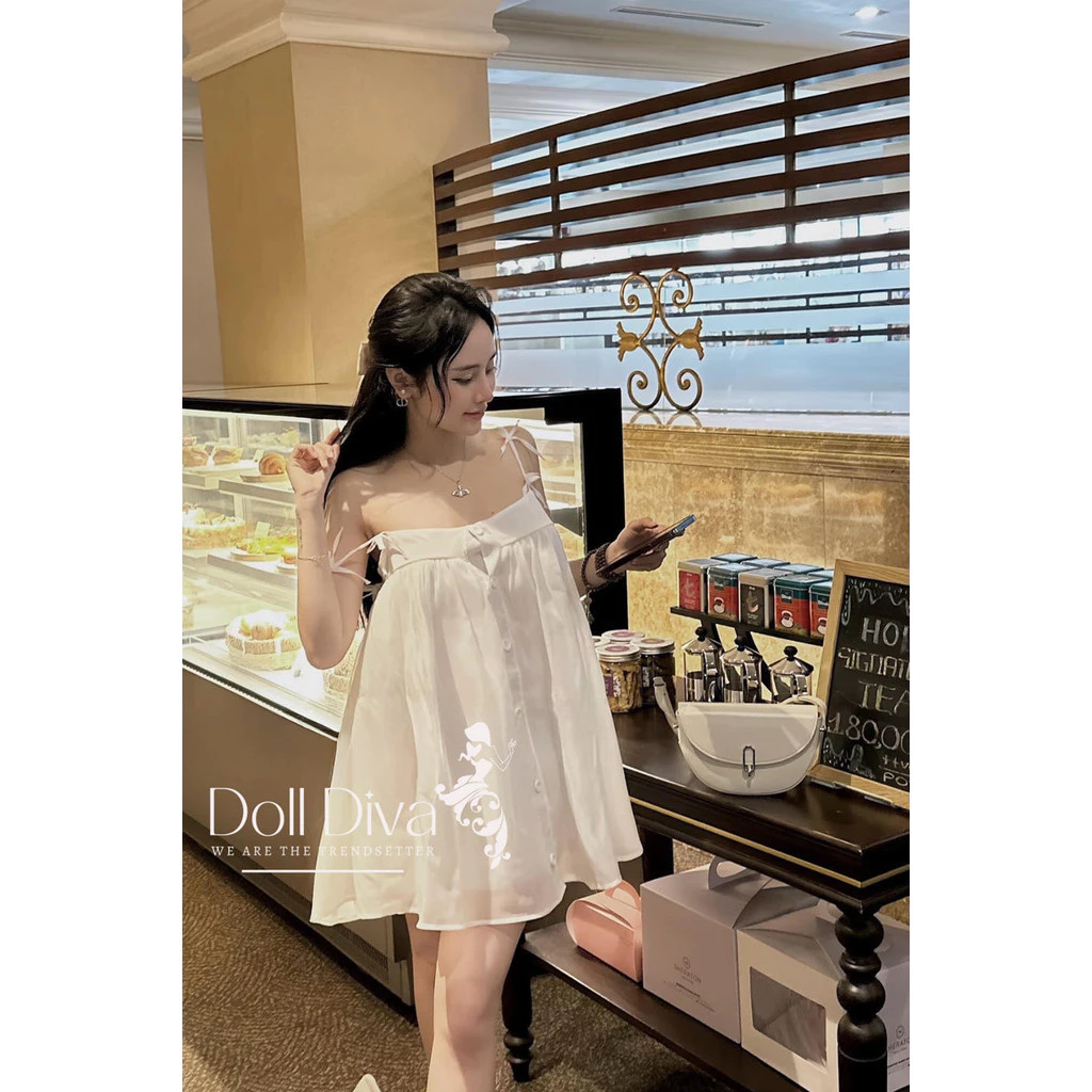 [MÃ DOLLHAD giảm 60k] V59 Váy Hai Dây Tiểu Thư Đính Hoa 2 Màu Doll Diva