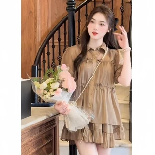 Set Áo Kiểu Nữ Chất Voan Tơ Đính Nơ Kèm Chân Váy, Set Áo Babydoll 2 Lớp Chân Váy Xòe Nữ siêu dễ thương A16